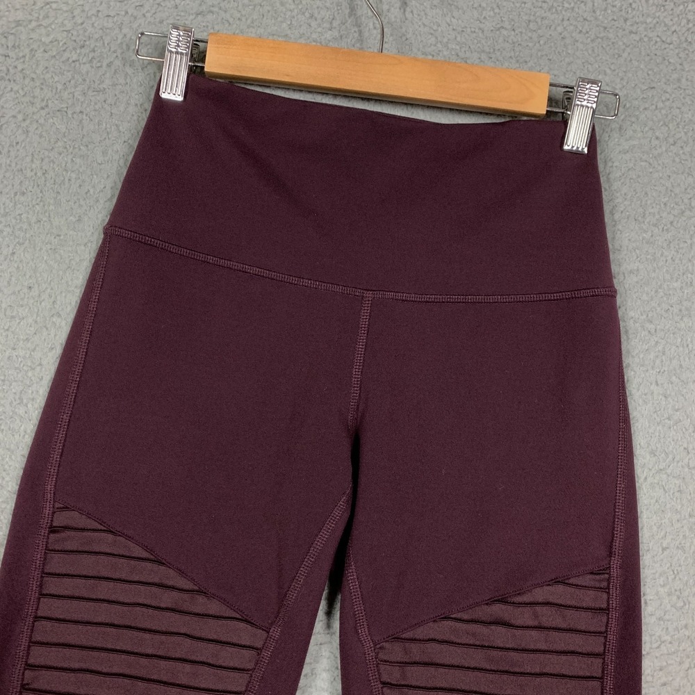 Alo Yoga Moto‎ Legging Women's Small Black Cherry High-Waist Ribbed Panel Active - Picture 5 of 9